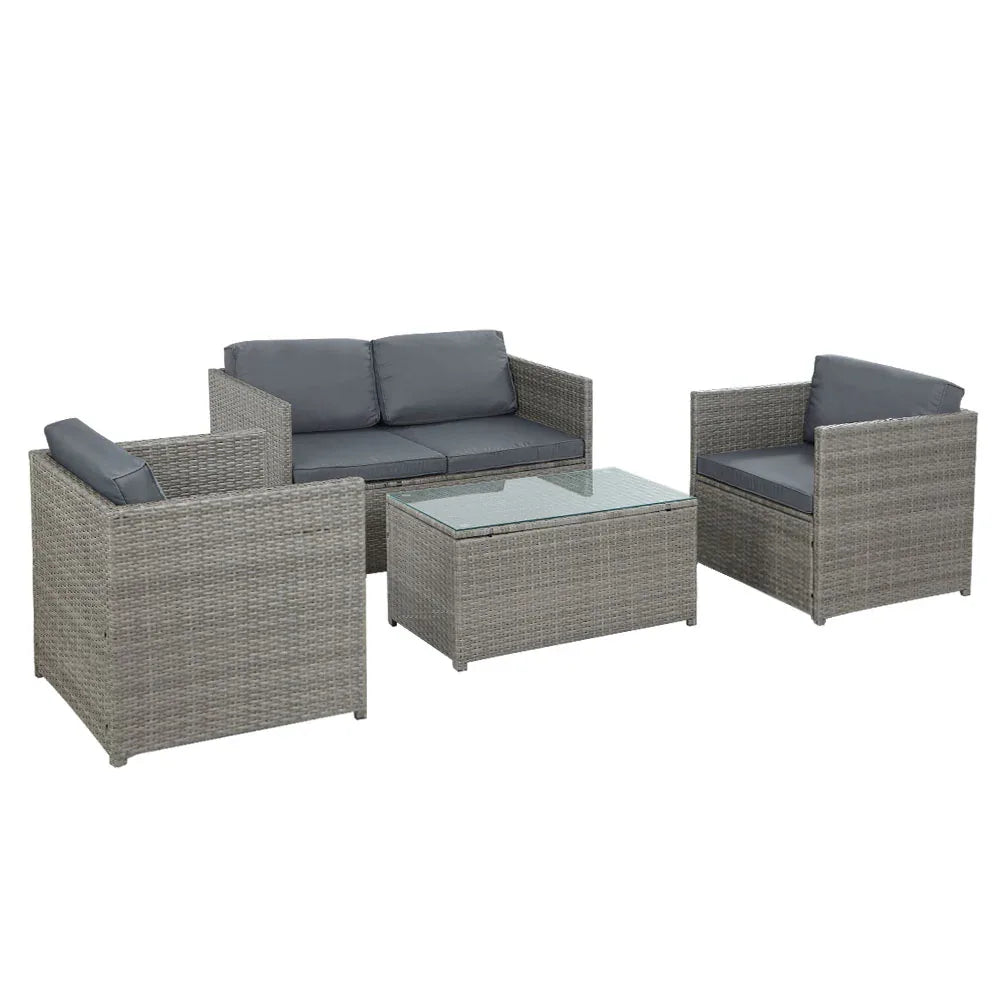 Gardeon 4-Piece Outdoor Sofa Set Wicker Couch Lounge Setting Grey - Mekamart Australia