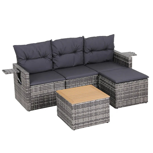 Gardeon 5 Pieces Outdoor Sofa Set 4-Seater Grey Rattan Patio Furniture Table and Chair Setting - Mekamart Australia