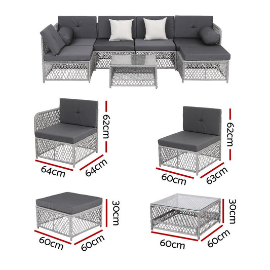 Gardeon 6 Seater Outdoor Sofa Set 7PCS Table Chair Set Garden Rattan Patio Furniture