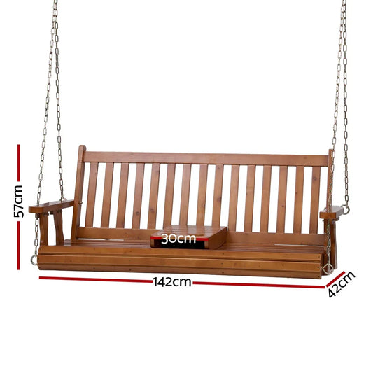 Gardeon Porch Outdoor Swing Chair Patio Furniture Wooden Bench 2 Seat Cup Holder - Mekamart Australia