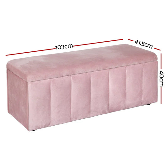 Artiss Storage Ottoman Blanket Box 103cm Velvet Pink - Mekamart Australia