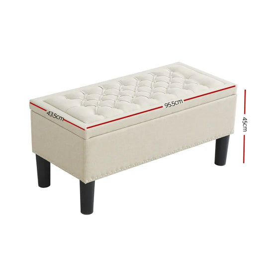 Artiss Storage Ottoman Blanket Box 96cm Linen Taupe - Mekamart Australia