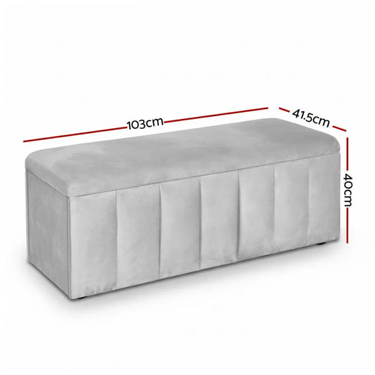 Artiss Storage Ottoman Blanket Box Velvet Grey 103cm - Mekamart Australia