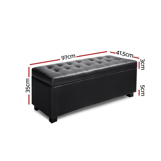 Artiss Storage Ottoman Blanket Box 97cm Leather Black - Mekamart Australia