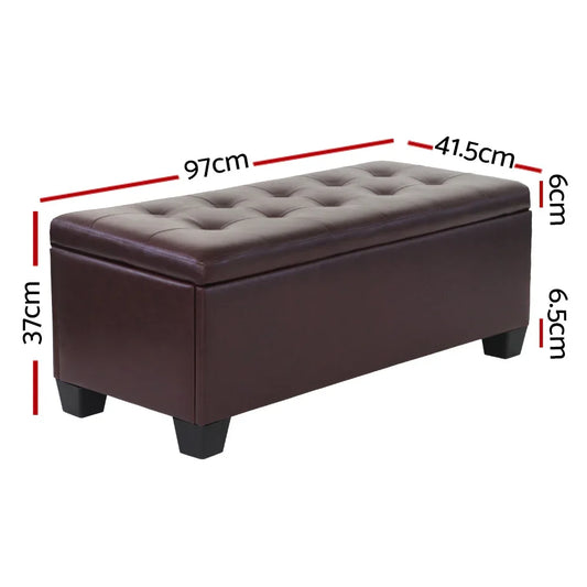 Artiss Storage Ottoman Blanket Box 97cm Leather Brown - Mekamart Australia