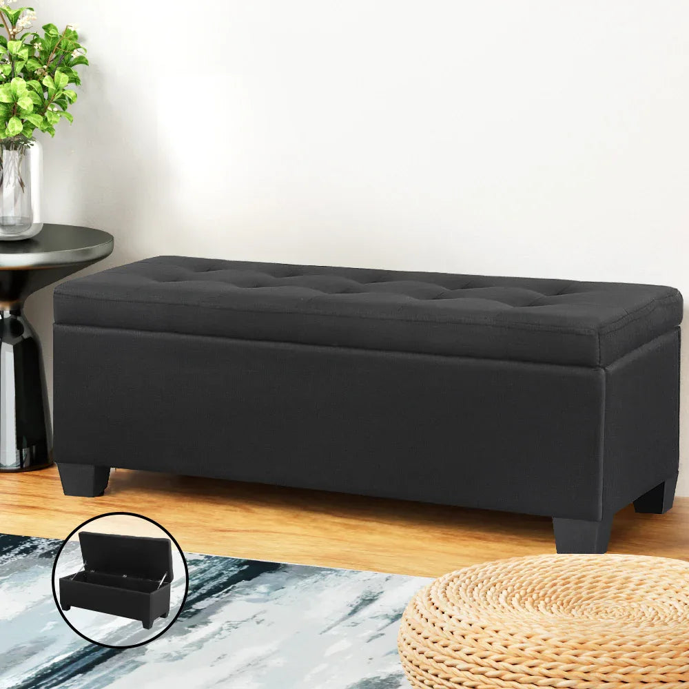 Artiss Storage Ottoman Blanket Box 97cm Linen Black - Mekamart Australia