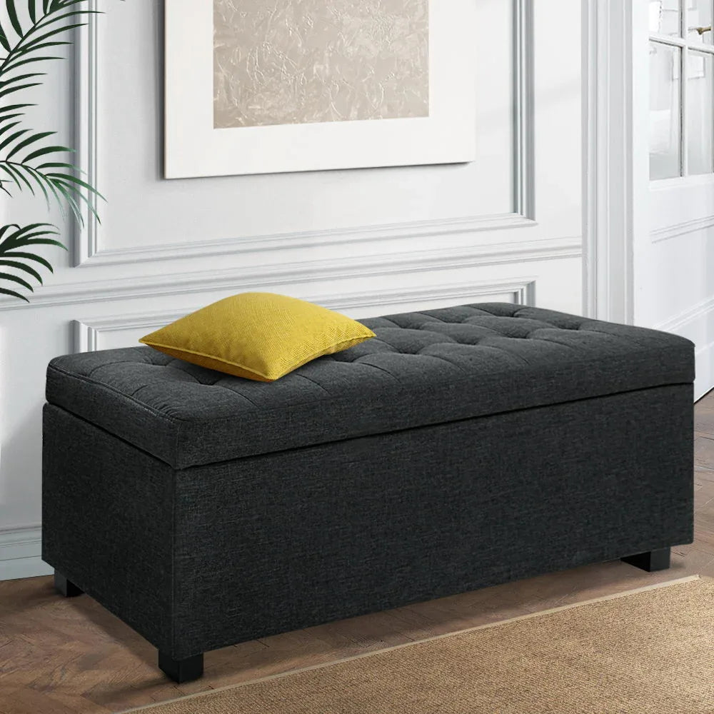 Artiss Storage Ottoman Blanket Box 97cm Linen Charcoal - Mekamart Australia