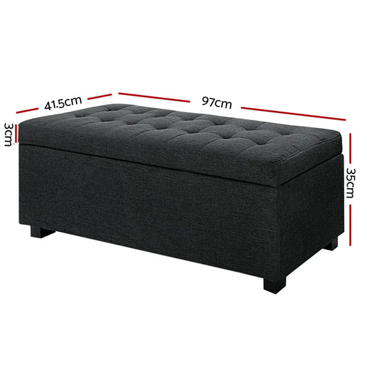 Artiss Storage Ottoman Blanket Box 97cm Linen Charcoal - Mekamart Australia