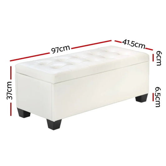 Artiss Storage Ottoman Blanket Box 97cm Leather White - Mekamart Australia