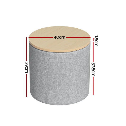 Artiss Storage Ottoman Blanket Box 40cm Linen Round Grey - Mekamart Australia