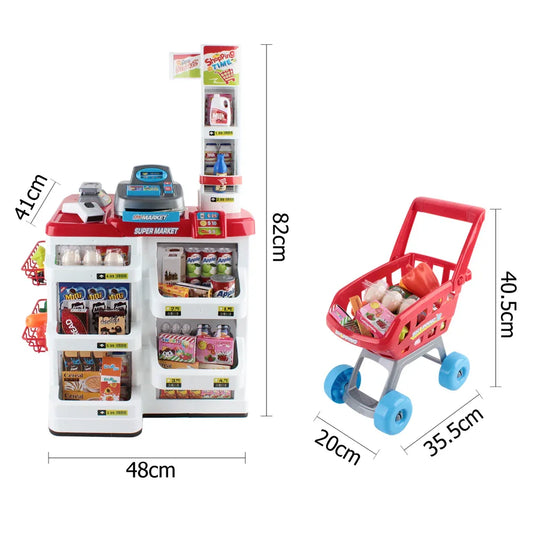 Keezi Kids Pretend Role Play Supermarket 24 Piece Playset Cash Register Trolley - Mekamart Australia