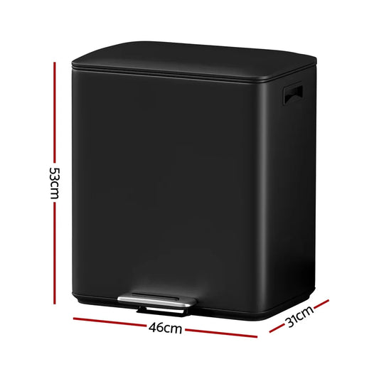 Cefito Pedal Bins Rubbish Bin Dual Compartment Waste Recycle Dustbins 40L Black - Mekamart Australia