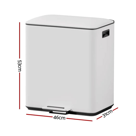 Cefito Pedal Bins Rubbish Bin Dual Compartment Waste Recycle Dustbins 40L White - Mekamart Australia