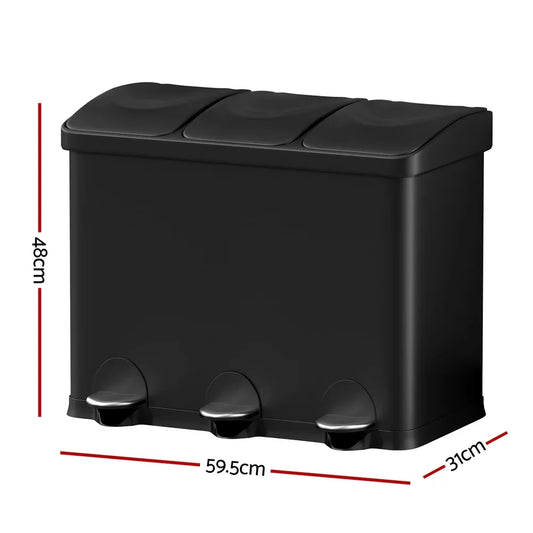 Cefito Pedal Bins Rubbish Bin Triple Compartments Waste Recycle Dustbins 45L - Mekamart Australia