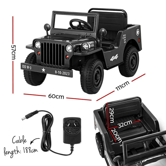 Rigo Kids Electric Ride On Car Jeep Military Off Road Toy Cars Remote 12V Black - Mekamart Australia