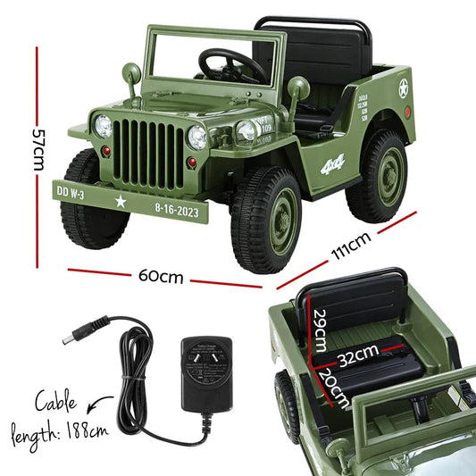 Rigo Kids Electric Ride On Car Jeep Military Off Road Toy Cars Remote 12V Olive - Mekamart Australia