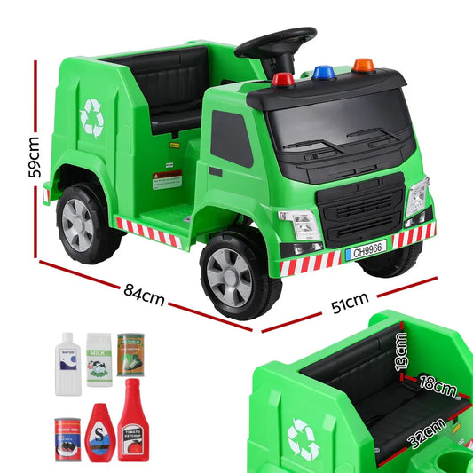Rigo Kids Ride On Car Garbage Truck Police Light 12V Electric Toys Cars Green - Mekamart Australia