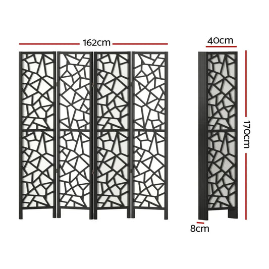 Artiss 4 Panel Room Divider Screen 162x170cm Clover Black - Mekamart Australia