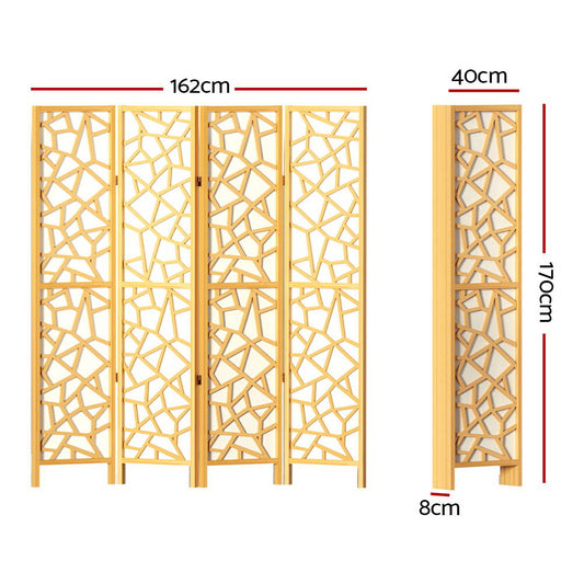 Artiss 4 Panel Room Divider Screen 162x170cm Clover Natural - Mekamart Australia