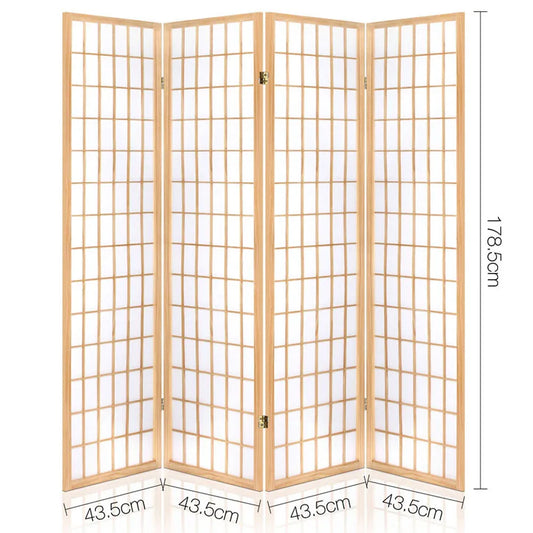 Artiss 4 Panel Room Divider Screen 174x179cm Natural - Mekamart Australia