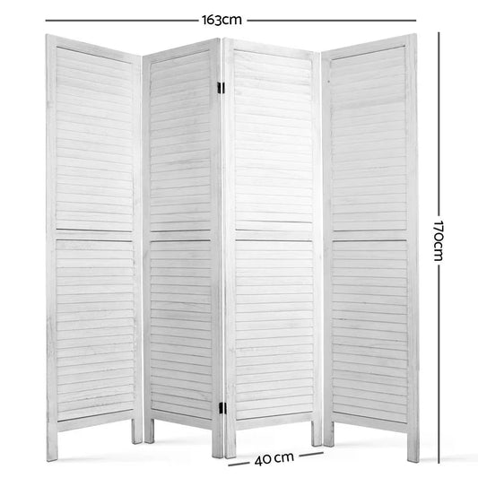 Artiss 4 Panel Room Divider Screen 163x170cm Louver White - Mekamart Australia