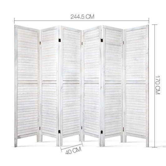 Artiss 6 Panel Room Divider Screen 245x170cm Louver White - Mekamart Australia