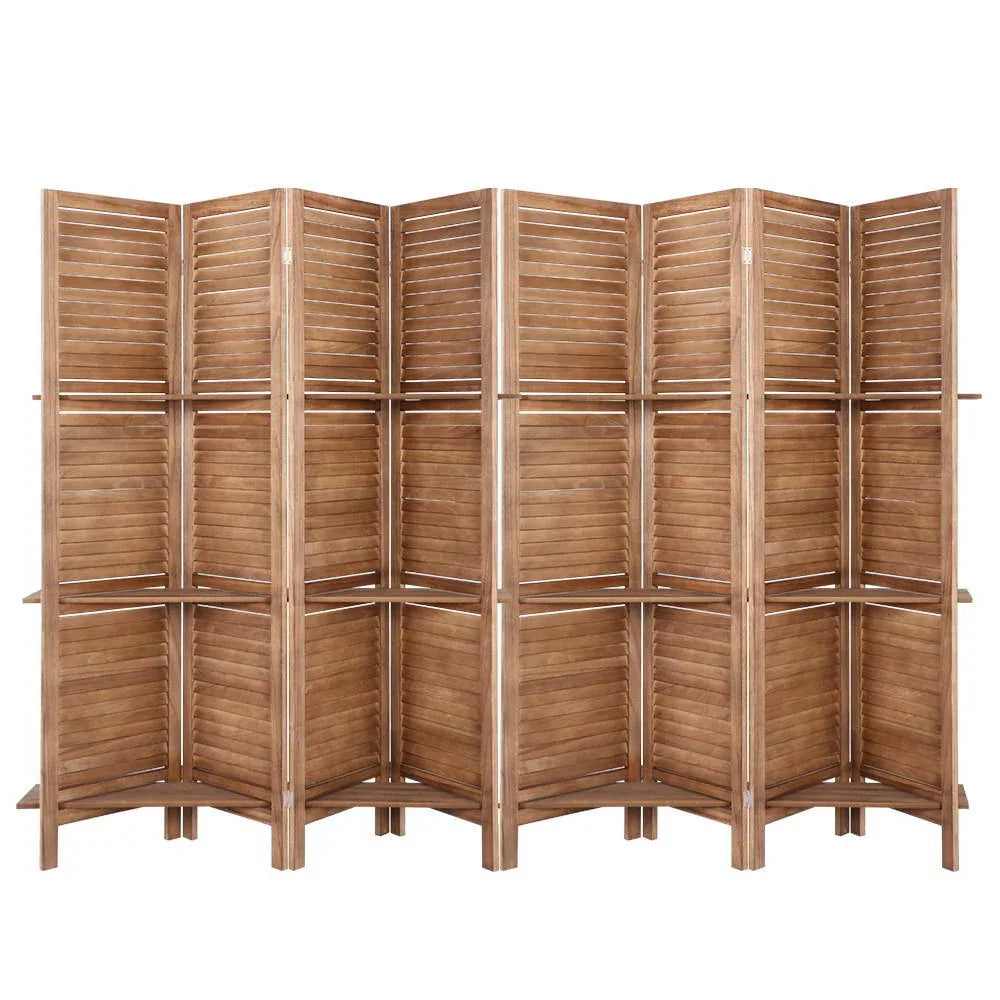 Artiss 8 Panel Room Divider Screen 326x170cm Shelf Oak - Mekamart Australia