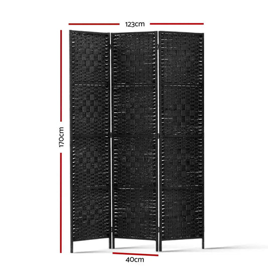 Artiss 3 Panel Room Divider Screen 123x170cm Woven Black - Mekamart Australia