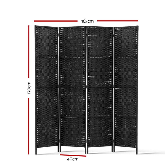 Artiss 4 Panel Room Divider Screen 163x170cm Woven Black - Mekamart Australia