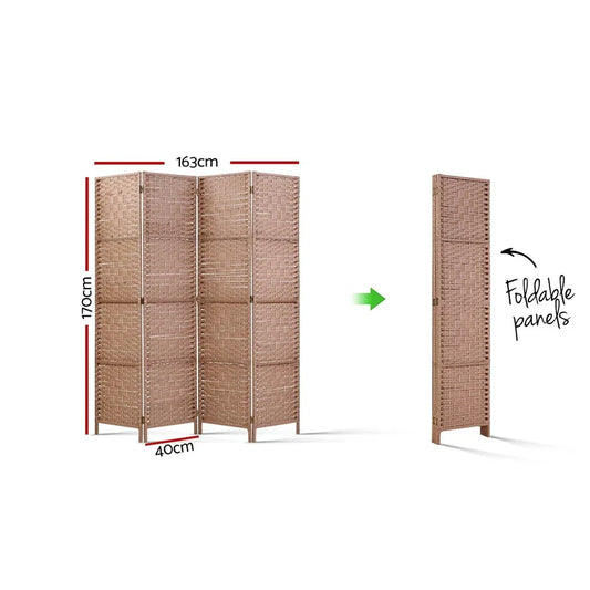 Artiss 4 Panel Room Divider Screen 163x170cm Woven Natural - Mekamart Australia