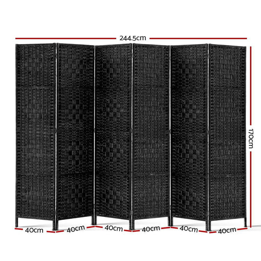 Artiss 6 Panel Room Divider Screen 245x170cm Woven Black - Mekamart Australia