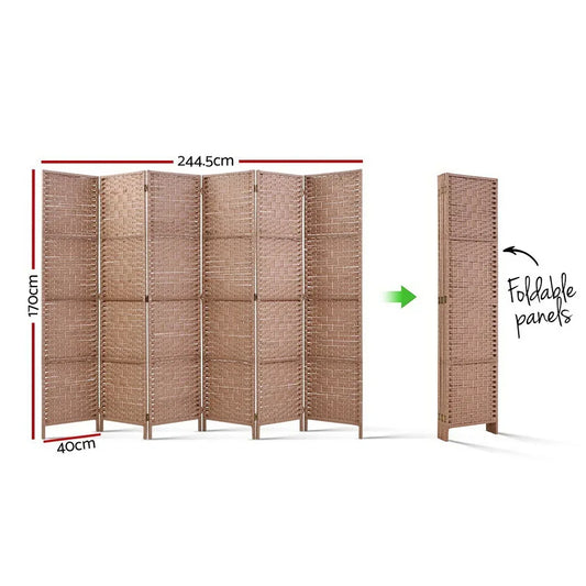 Artiss 6 Panel Room Divider Screen 245x170cm Woven Natural - Mekamart Australia