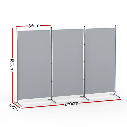 Artiss 3 Panel Room Divider Screen 260x180cm Fabric Grey - Mekamart Australia