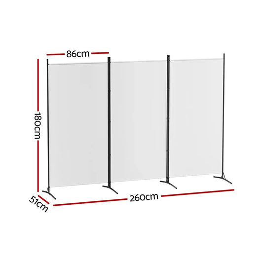Artiss 3 Panel Room Divider Screen 260x180cm Fabric White - Mekamart Australia