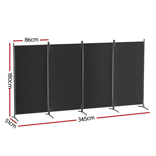 Artiss 4 Panel Room Divider Screen 345x180cm Fabric Black - Mekamart Australia