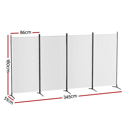 Artiss 4 Panel Room Divider Screen 345x180cm Fabric White - Mekamart Australia