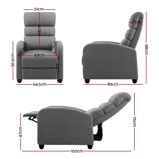 Artiss Recliner Armchair Grey Fabric Bolivia - Mekamart Australia