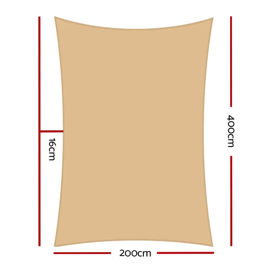 Instahut Waterproof Shade Sail 2x4m Rectangle Sand 95% Shade Cloth - Mekamart Australia