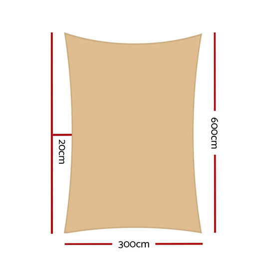 Instahut Waterproof Shade Sail 3x6m Rectangle Sand 95% Shade Cloth - Mekamart Australia