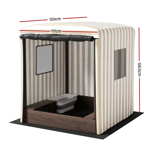 Keezi Kids Sandpit Wooden Sandbox Sand Pit with Canopy Window Water Basin 120cm - Mekamart Australia