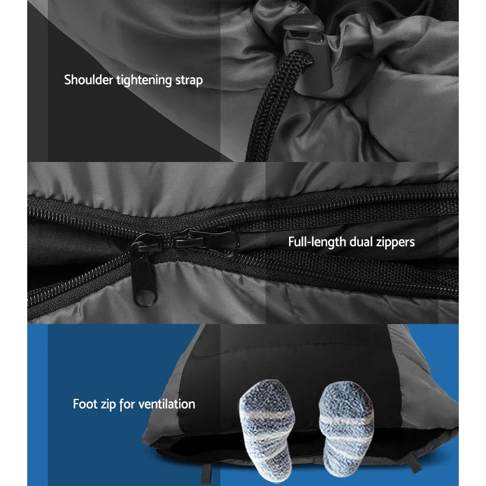 Weisshorn Sleeping Bag Single Thermal Camping Hiking Tent Black -20°C - Mekamart Australia