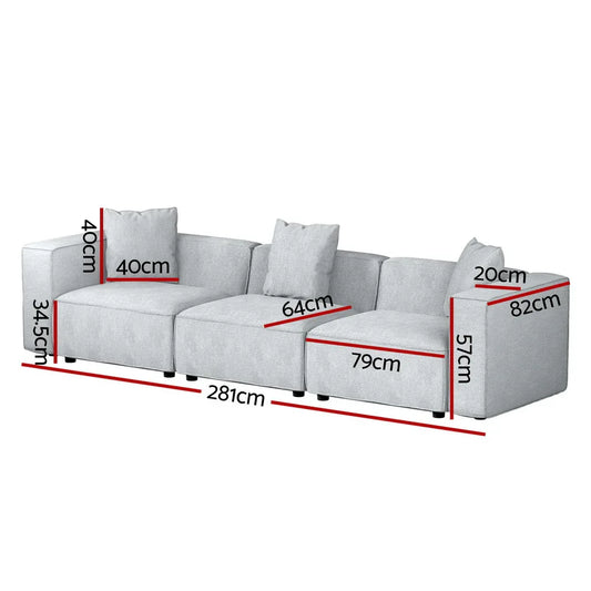 Artiss Modular Sofa Chaise Set 3-Seater Grey - Mekamart Australia