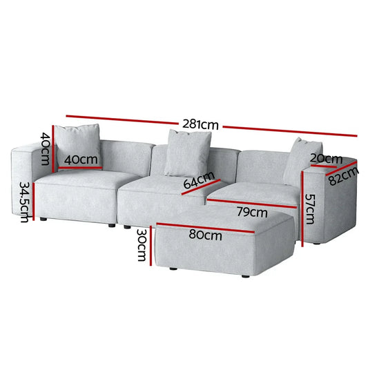 Artiss Modular Sofa Chaise Set 4-Seater Grey - Mekamart Australia