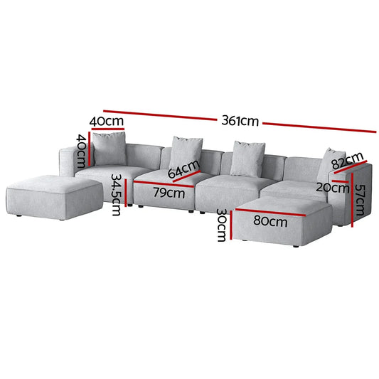 Artiss Modular Sofa Chaise Set 6-Seater Grey - Mekamart Australia
