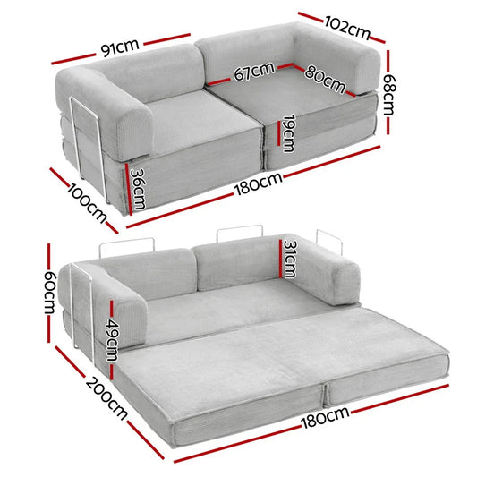 Artiss Convertible Folding Sofa Bed Grey - Mekamart Australia