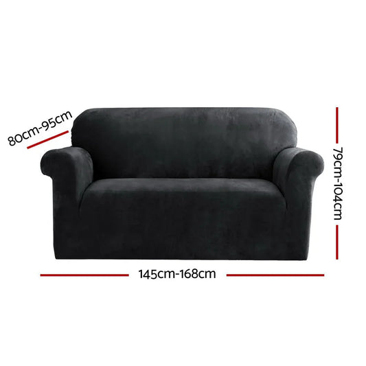 Artiss Sofa Cover Couch Covers 2 Seater Velvet Black - Mekamart Australia
