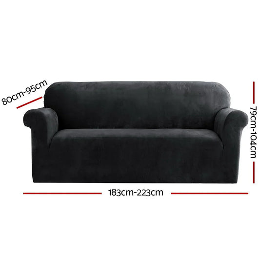 Artiss Sofa Cover Couch Covers 3 Seater Velvet Black - Mekamart Australia