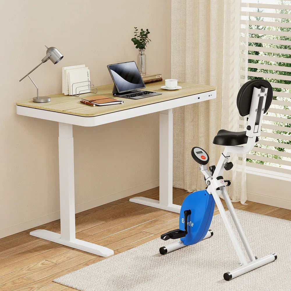 Artiss Under Desk Folding X-Bike with 120cm Automatic Standing Desk Magnetic Resistance Oak - Mekamart Australia