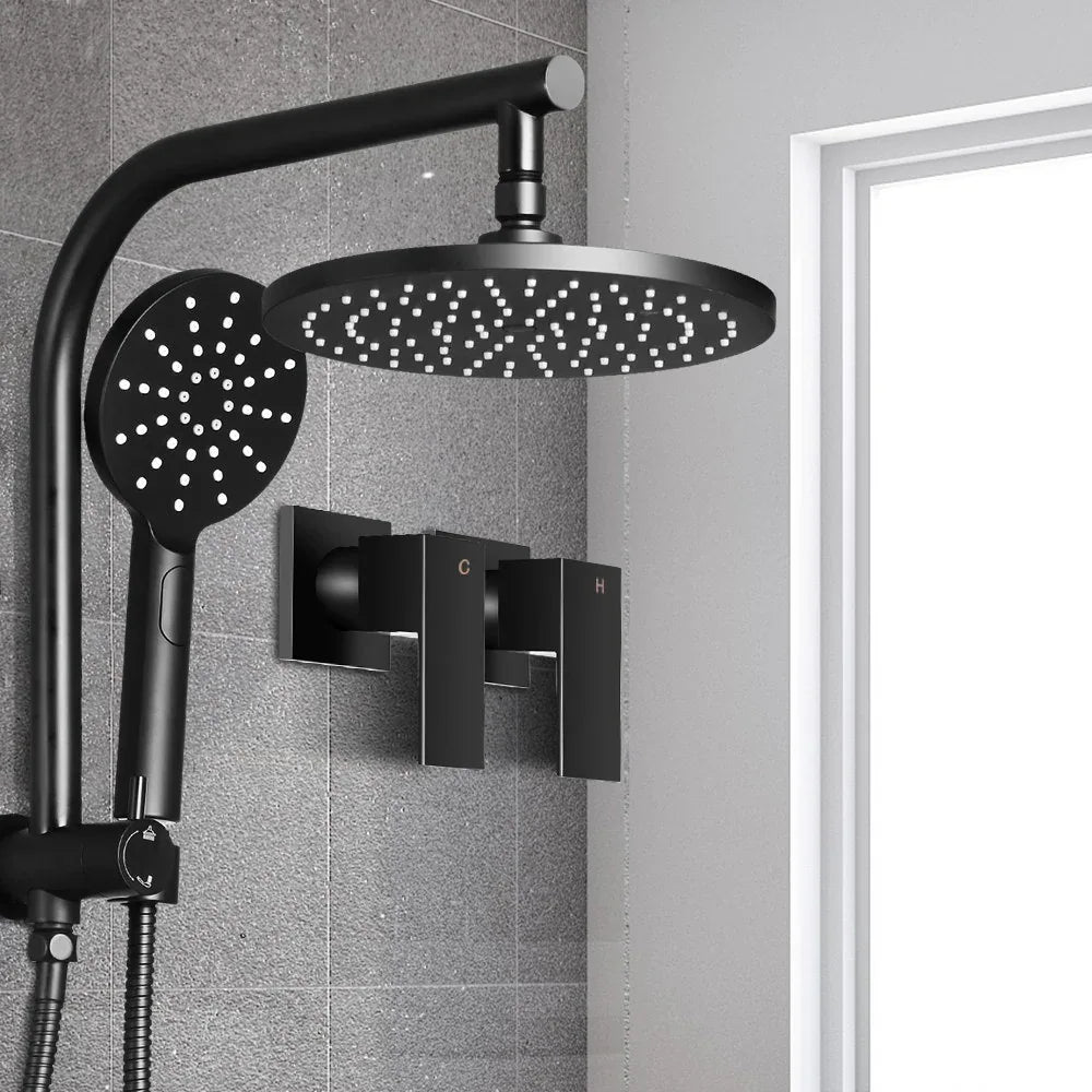 Cefito 9'' Rain Shower Head Set Handheld Round High Pressure Twins Tap Black - Mekamart Australia