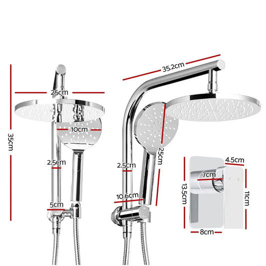 Cefito 9'' Rain Shower Head Set Handheld Round High Pressure Mixer Tap Chrome - Mekamart Australia